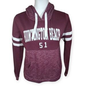 LIQUID ENERGY APPAREL MAROON & WHITE HUNTINGTON BEACH HOODIE SZ.S EUC.